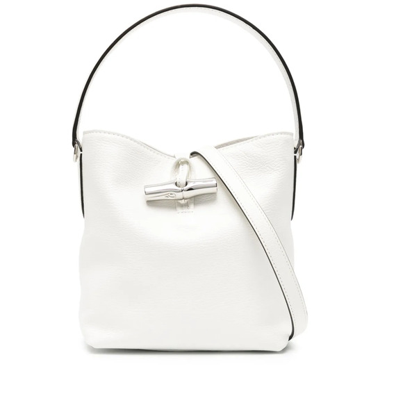 Longchamp Handbags - Longchamp Le Roseau Shoulder Bucket Bag White Fine-Grain Cowhide Leather